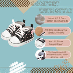 0 to 4 Months Baby Boys & Girls Canvas Shoes,Infant Non Slip Sole Lace Closure Booties (Black)-BT4643