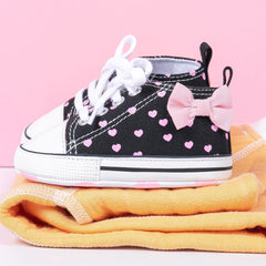 0 to 4 Months Baby Boys & Girls Canvas Shoes,Infant Non Slip Sole Lace Closure Booties (Black)-BT4643