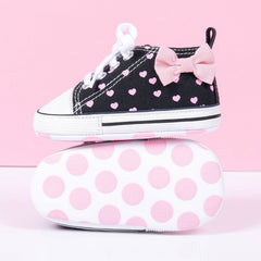 0 to 4 Months Baby Boys & Girls Canvas Shoes,Infant Non Slip Sole Lace Closure Booties (Black)-BT4643