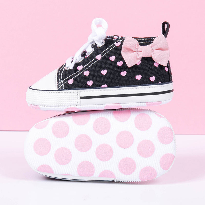 0 to 4 Months Baby Boys & Girls Canvas Shoes,Infant Non Slip Sole Lace Closure Booties (Black)-BT4643
