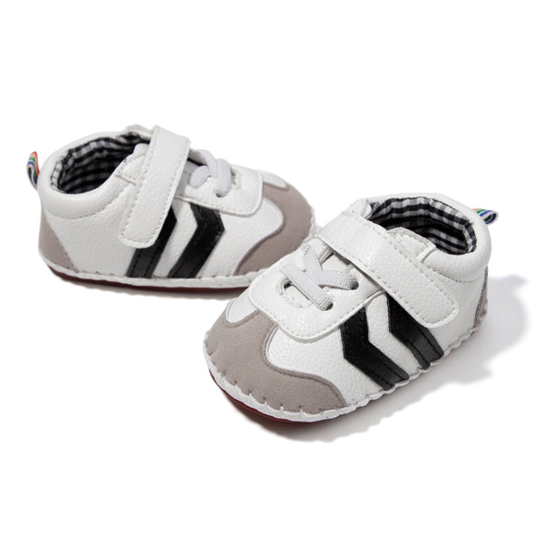 6 to 12 Months Baby Boys & Girls Synthetic Leather Shoes,Infant Non Slip Velcro Booties (White,Black)-BT4644