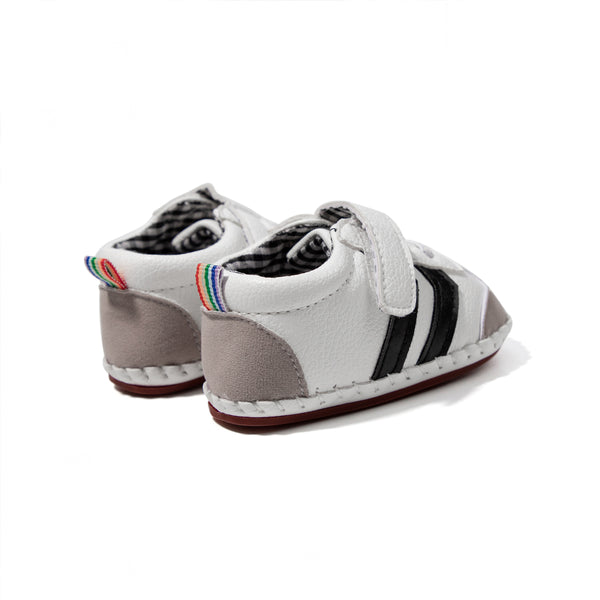 6 to 12 Months Baby Boys & Girls Synthetic Leather Shoes,Infant Non Slip Velcro Booties (White,Black)-BT4644