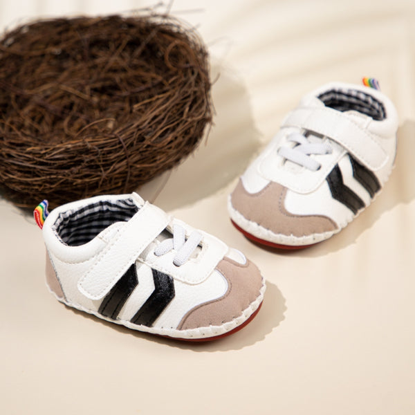 6 to 12 Months Baby Boys & Girls Synthetic Leather Shoes,Infant Non Slip Velcro Booties (White,Black)-BT4644