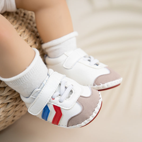 6 to 12 Months Baby Boys & Girls Synthetic Leather Shoes,Infant Non Slip Velcro Booties (White,Blue)-BT4645