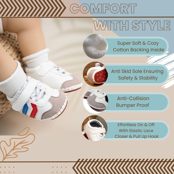6 to 12 Months Baby Boys & Girls Synthetic Leather Shoes,Infant Non Slip Velcro Booties (White,Blue)-BT4645