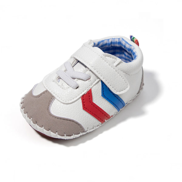6 to 12 Months Baby Boys & Girls Synthetic Leather Shoes,Infant Non Slip Velcro Booties (White,Blue)-BT4645