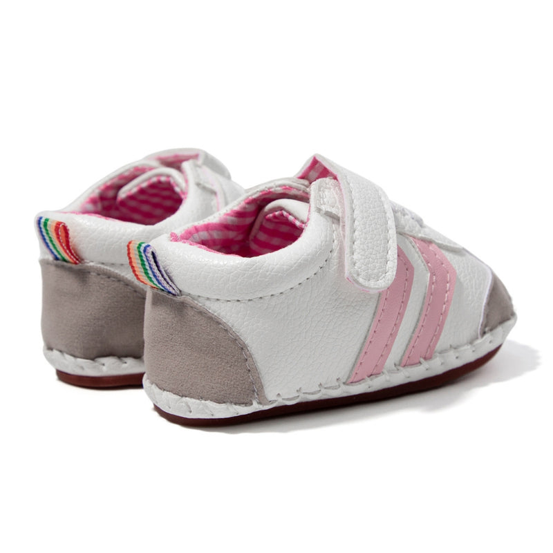 6 to 12 Months Baby Boys & Girls Synthetic Leather Shoes,Infant Non Slip Velcro Booties (Pink,White)-BT4647