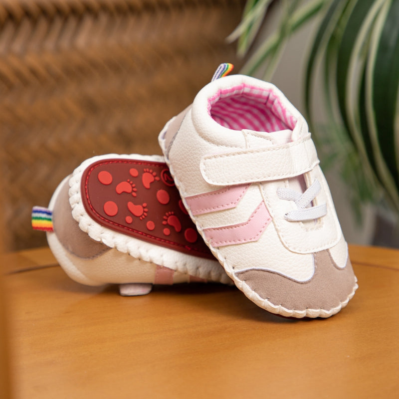 6 to 12 Months Baby Boys & Girls Synthetic Leather Shoes,Infant Non Slip Velcro Booties (Pink,White)-BT4647