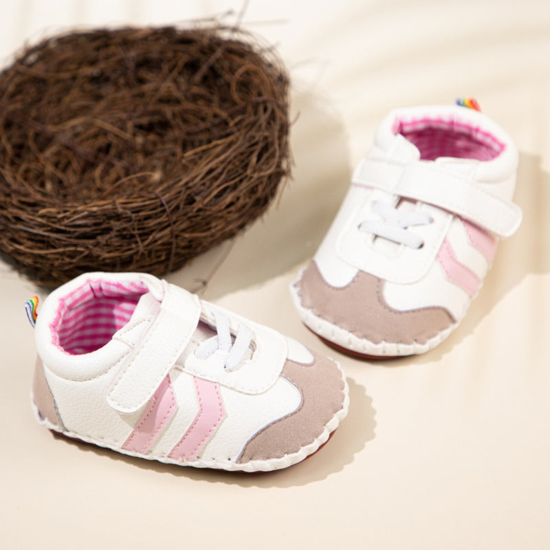 6 to 12 Months Baby Boys & Girls Synthetic Leather Shoes,Infant Non Slip Velcro Booties (Pink,White)-BT4647