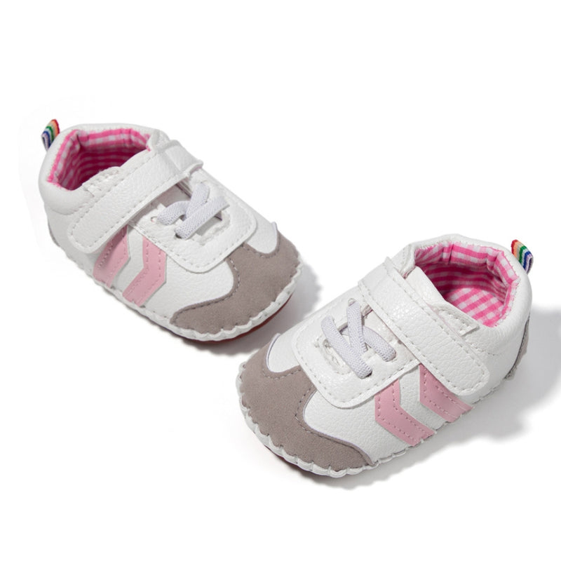 6 to 12 Months Baby Boys & Girls Synthetic Leather Shoes,Infant Non Slip Velcro Booties (Pink,White)-BT4647