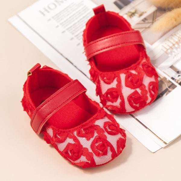 6 To 12 Months Newborn Baby Girls Belly Shoe Partywear Anti-Slip Sandal Booties (Red)-BT4648