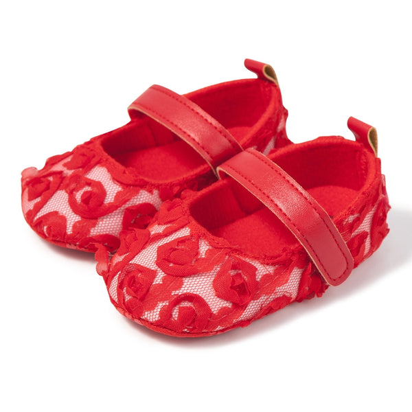 6 To 12 Months Newborn Baby Girls Belly Shoe Partywear Anti-Slip Sandal Booties (Red)-BT4648
