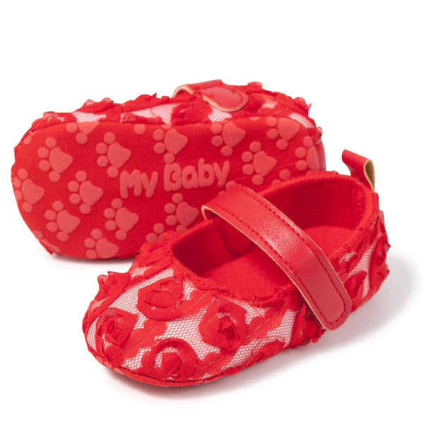 6 To 12 Months Newborn Baby Girls Belly Shoe Partywear Anti-Slip Sandal Booties (Red)-BT4648