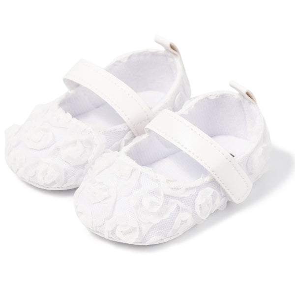 6 To 12 Months Newborn Baby Girls Belly Shoe Partywear Anti-Slip Sandal Booties (White)-BT4649
