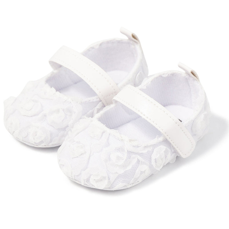 6 To 12 Months Newborn Baby Girls Belly Shoe Partywear Anti-Slip Sandal Booties (White)-BT4649