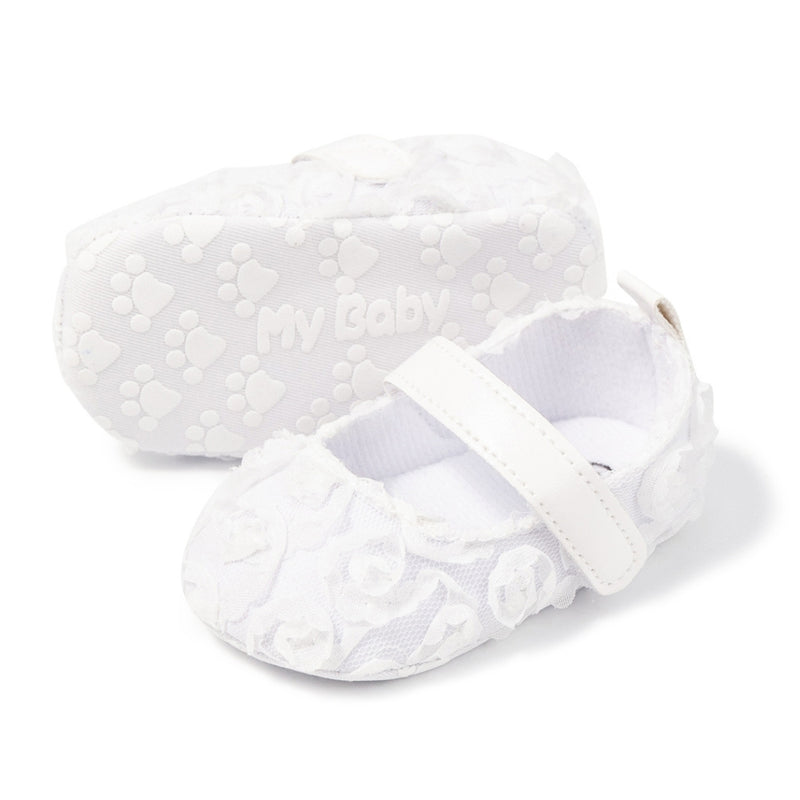 6 To 12 Months Newborn Baby Girls Belly Shoe Partywear Anti-Slip Sandal Booties (White)-BT4649