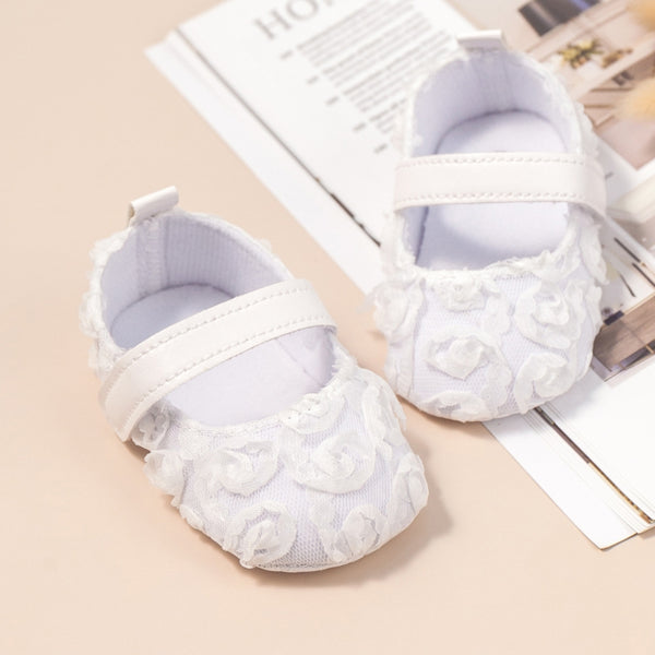 6 To 12 Months Newborn Baby Girls Belly Shoe Partywear Anti-Slip Sandal Booties (White)-BT4649