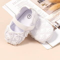 6 To 12 Months Newborn Baby Girls Belly Shoe Partywear Anti-Slip Sandal Booties (White)-BT4649