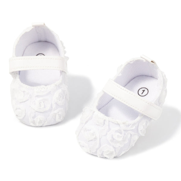 6 To 12 Months Newborn Baby Girls Belly Shoe Partywear Anti-Slip Sandal Booties (White)-BT4649