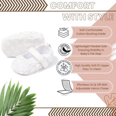 6 To 12 Months Newborn Baby Girls Belly Shoe Partywear Anti-Slip Sandal Booties (White)-BT4649