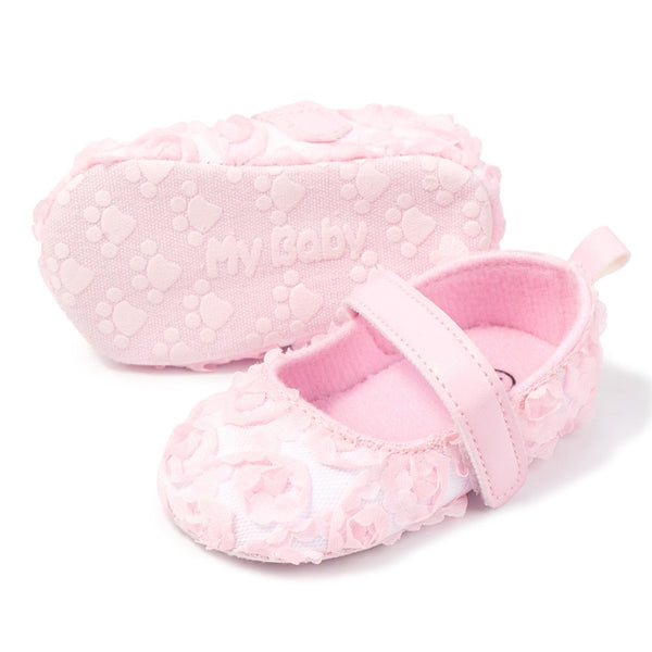 6 To 12 Months Newborn Baby Girls Belly Shoe Partywear Anti-Slip Sandal Booties (Pink)-BT4650