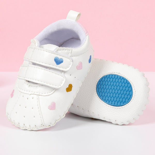 6 to 12 Months Baby Girls Shoes,Infant Non Slip Soft Sole Sneakers, Velcro Booties (White)-BT4651