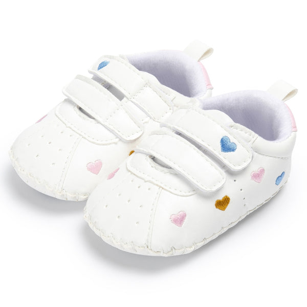 6 to 12 Months Baby Girls Shoes,Infant Non Slip Soft Sole Sneakers, Velcro Booties (White)-BT4651