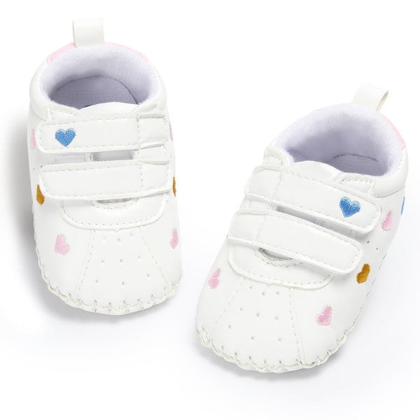6 to 12 Months Baby Girls Shoes,Infant Non Slip Soft Sole Sneakers, Velcro Booties (White)-BT4651