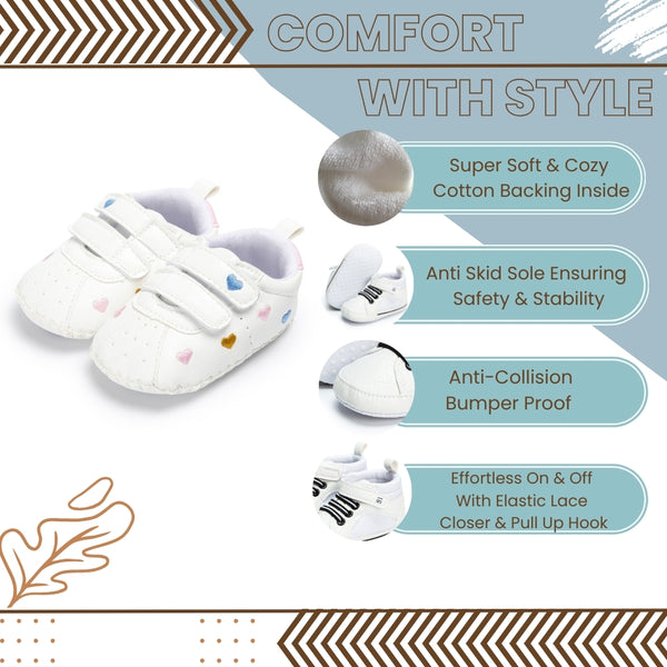 6 to 12 Months Baby Girls Shoes,Infant Non Slip Soft Sole Sneakers, Velcro Booties (White)-BT4651