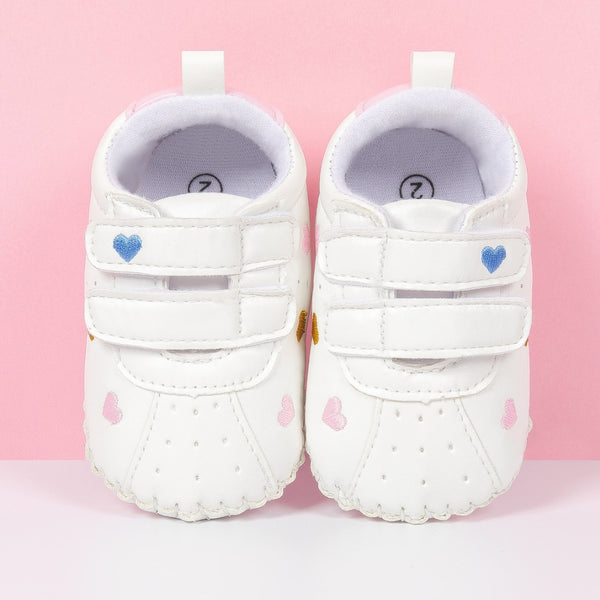 6 to 12 Months Baby Girls Shoes,Infant Non Slip Soft Sole Sneakers, Velcro Booties (White)-BT4651