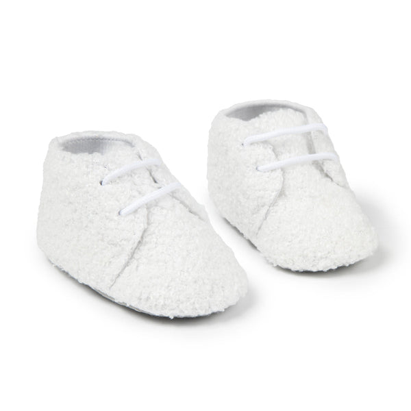 6 to 12 Months Baby Girls Soft Fur Shoes,Infant Non Slip Sole Lace Closure Booties (White)-BT4653