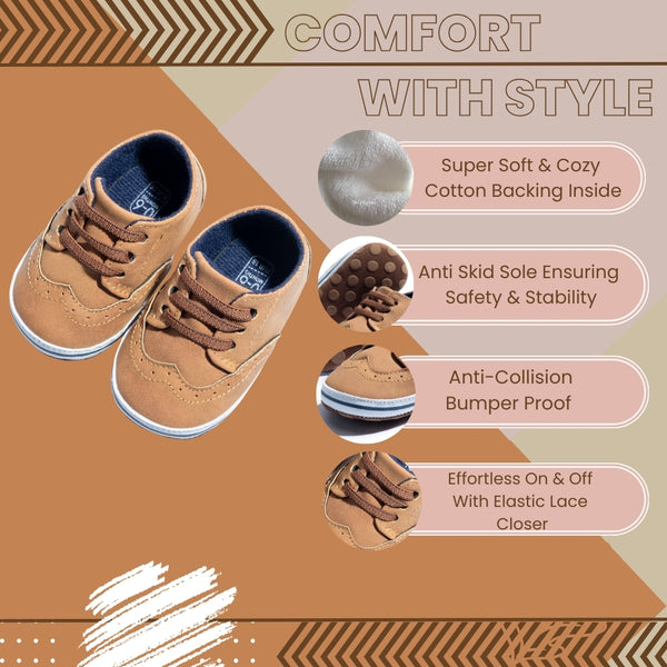 6 to 12 Months Baby Boys Synthetic Leather Shoes,Infant Non Slip Sole Lace Booties (Brown)-BT4654