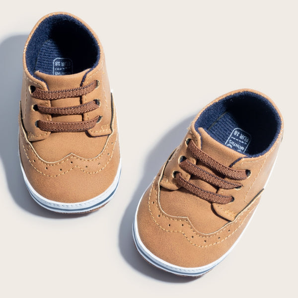 6 to 12 Months Baby Boys Synthetic Leather Shoes,Infant Non Slip Sole Lace Booties (Brown)-BT4654