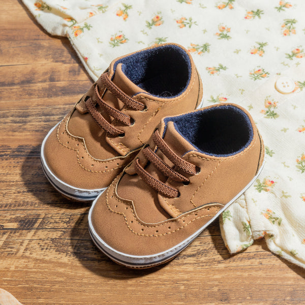 6 to 12 Months Baby Boys Synthetic Leather Shoes,Infant Non Slip Sole Lace Booties (Brown)-BT4654
