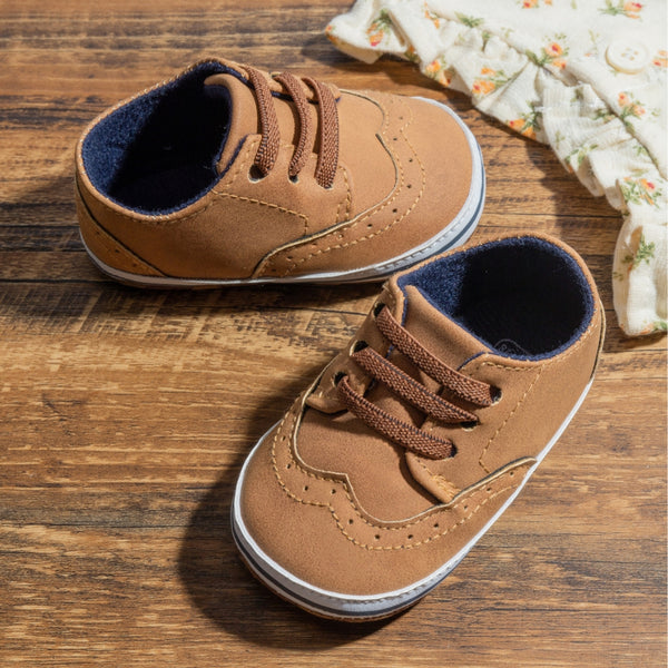 6 to 12 Months Baby Boys Synthetic Leather Shoes,Infant Non Slip Sole Lace Booties (Brown)-BT4654