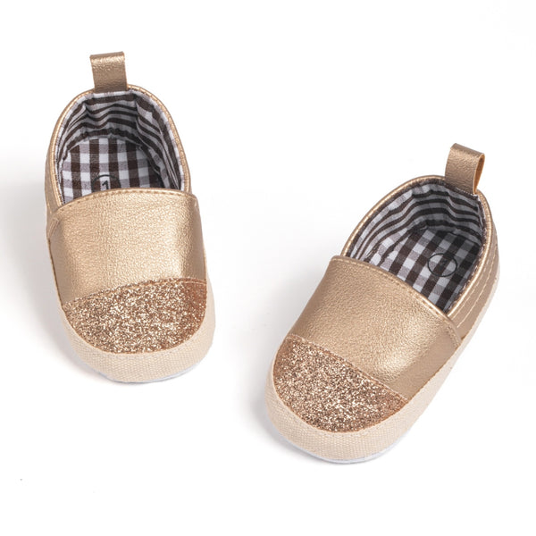 6 to 12 Months Baby Girls Shoes, Infant Non Slip Soft Sole Loafer, Slip On Booties (Gold)-BT4655