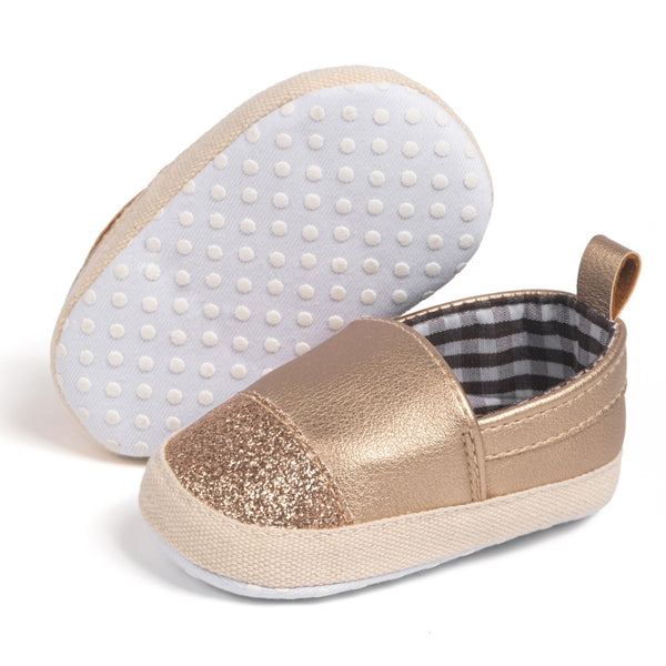 6 to 12 Months Baby Girls Shoes, Infant Non Slip Soft Sole Loafer, Slip On Booties (Gold)-BT4655