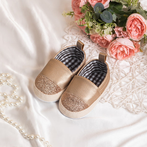 6 to 12 Months Baby Girls Shoes, Infant Non Slip Soft Sole Loafer, Slip On Booties (Gold)-BT4655