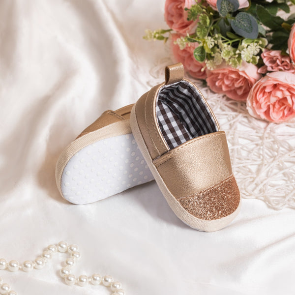 6 to 12 Months Baby Girls Shoes, Infant Non Slip Soft Sole Loafer, Slip On Booties (Gold)-BT4655