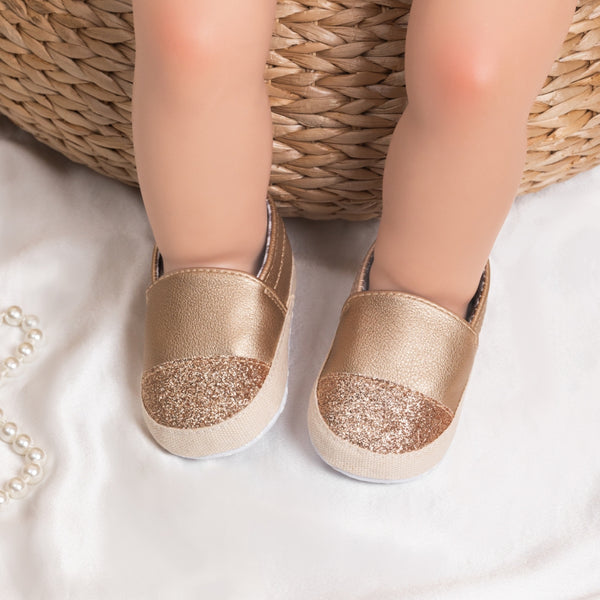 6 to 12 Months Baby Girls Shoes, Infant Non Slip Soft Sole Loafer, Slip On Booties (Gold)-BT4655