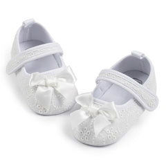 6 To 12 Months Newborn Baby Girls Belly Shoe Partywear Anti-Slip Sandal Booties (White)-BT4657