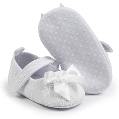 6 To 12 Months Newborn Baby Girls Belly Shoe Partywear Anti-Slip Sandal Booties (White)-BT4657