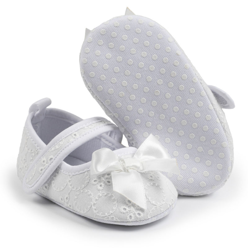 6 To 12 Months Newborn Baby Girls Belly Shoe Partywear Anti-Slip Sandal Booties (White)-BT4657