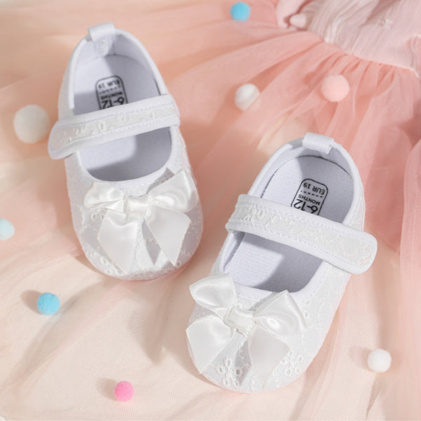6 To 12 Months Newborn Baby Girls Belly Shoe Partywear Anti-Slip Sandal Booties (White)-BT4657