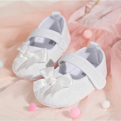 6 To 12 Months Newborn Baby Girls Belly Shoe Partywear Anti-Slip Sandal Booties (White)-BT4657