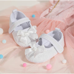 6 To 12 Months Newborn Baby Girls Belly Shoe Partywear Anti-Slip Sandal Booties (White)-BT4657