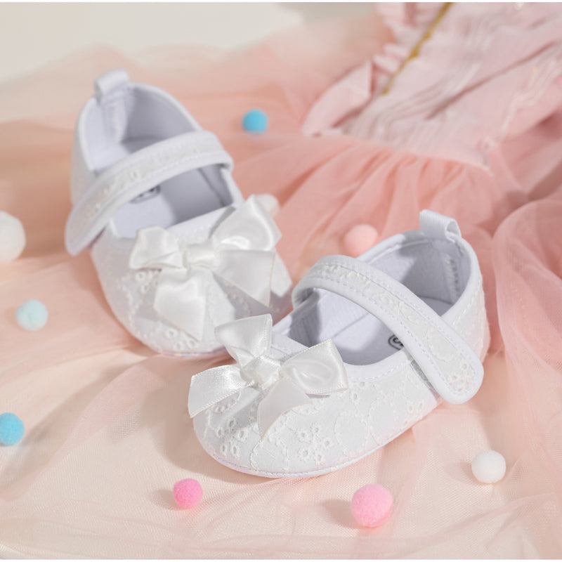 6 To 12 Months Newborn Baby Girls Belly Shoe Partywear Anti-Slip Sandal Booties (White)-BT4657