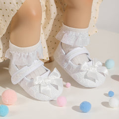 6 To 12 Months Newborn Baby Girls Belly Shoe Partywear Anti-Slip Sandal Booties (White)-BT4657