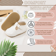 6 to 12 Months Baby Girls Shoes,Infant Non Slip Soft Sole Sneakers, Velcro Booties (White)-BT4658