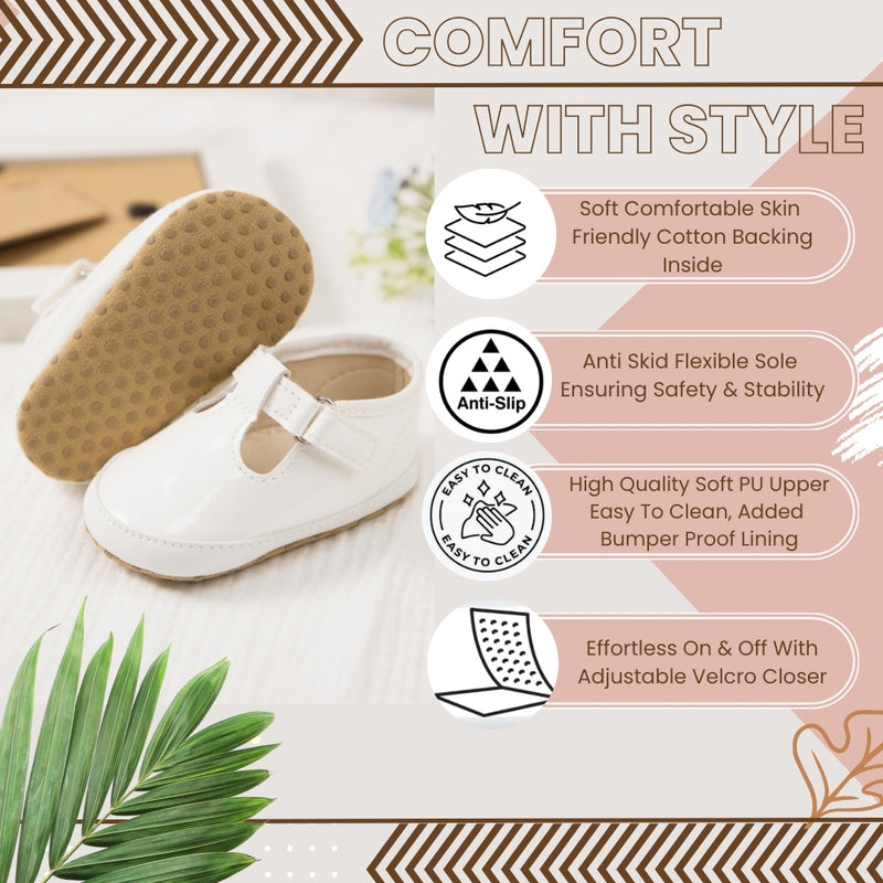 6 to 12 Months Baby Girls Shoes,Infant Non Slip Soft Sole Sneakers, Velcro Booties (White)-BT4658
